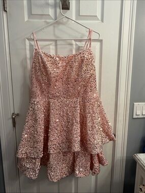 Pink Sequin Tiered Party Dress for Girls
